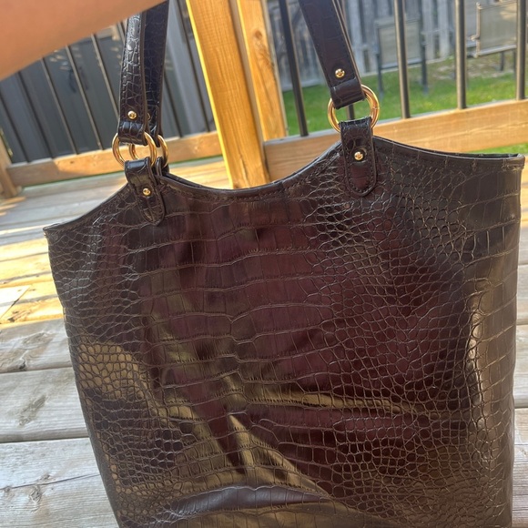 Tommy Hilfiger Dark Brown Crocodile-Embossed Tote - Picture 2 of 6